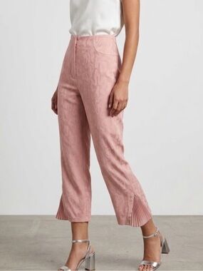 Genny blush jacquard cotton silk ruffle pants small high waist vintage rose